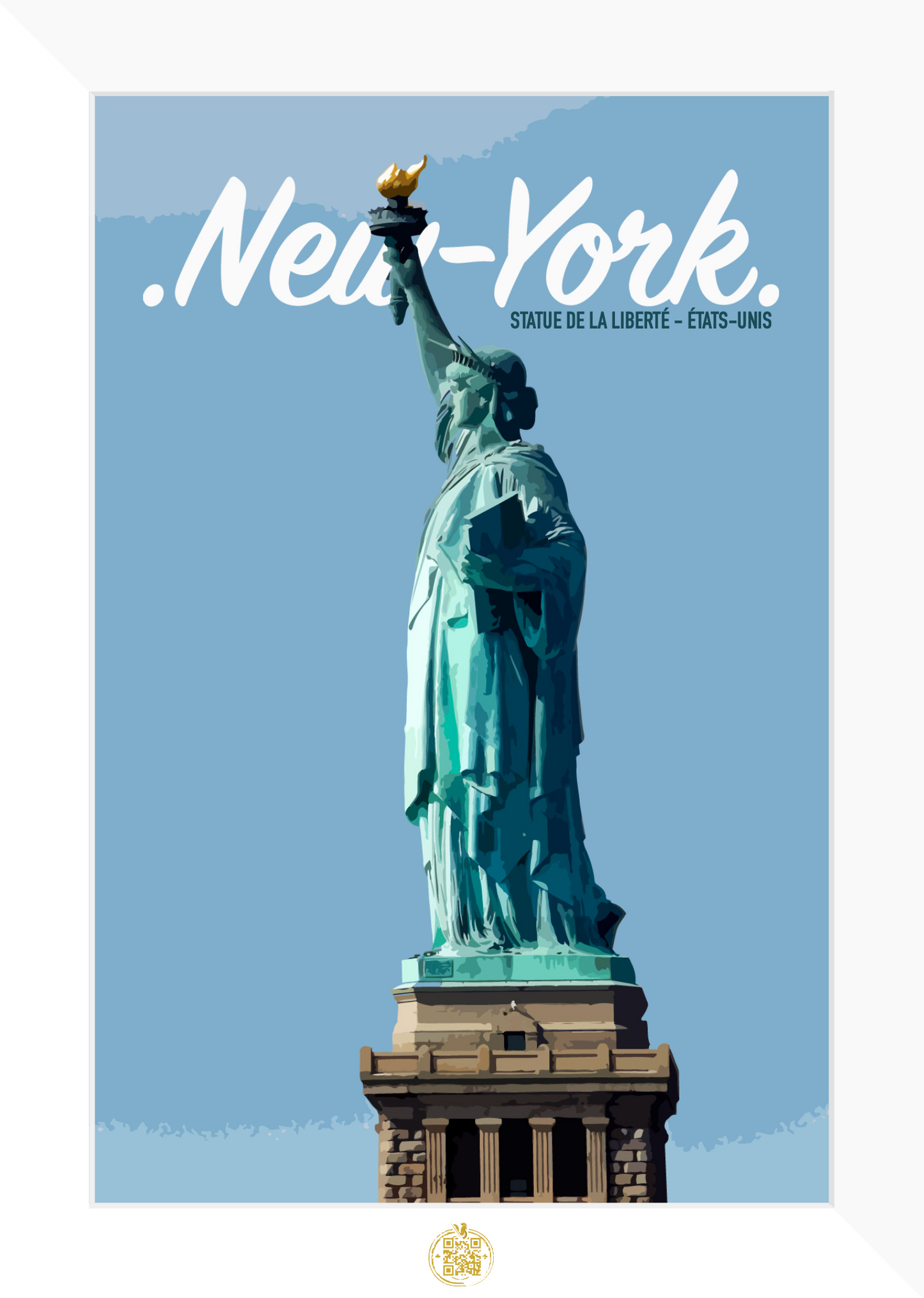 photo illustrée de la statue de la liberté de New York avec le nom de la ville écrit en arrière