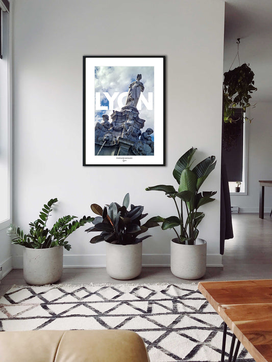 cadre photo accroché au mur représentant la fontaine Morand de Lyon